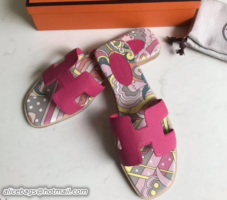 Good Quality Hermes Print Oran Flat Slipper Sandals H701038 Fuchsia