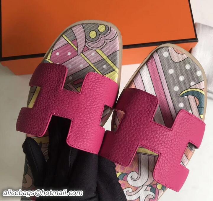 Good Quality Hermes Print Oran Flat Slipper Sandals H701038 Fuchsia