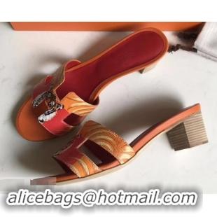 Stylish Hermes Heel 5cm Print Oasis Slipper Sandals H701040 Orange