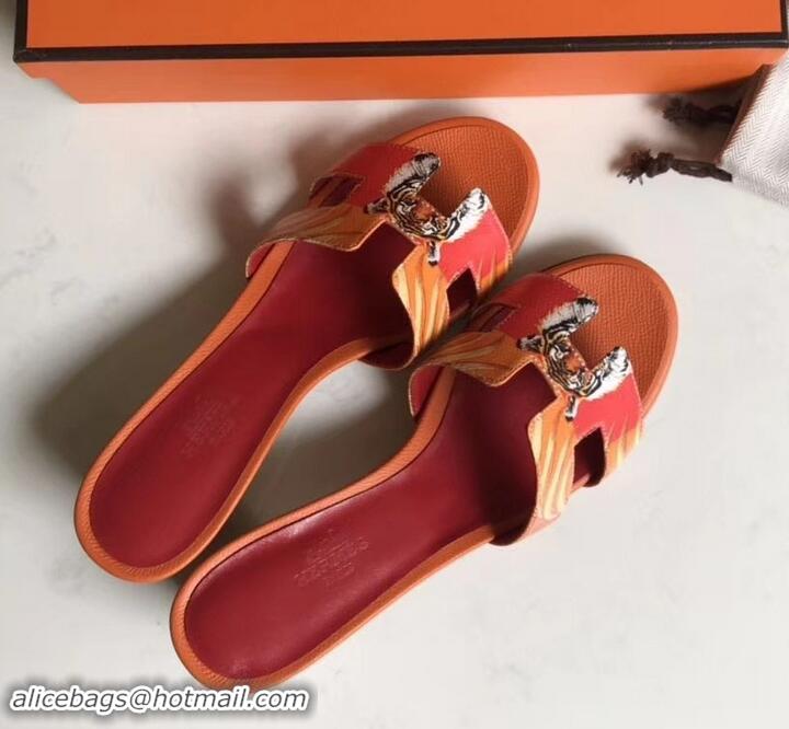 Stylish Hermes Heel 5cm Print Oasis Slipper Sandals H701040 Orange