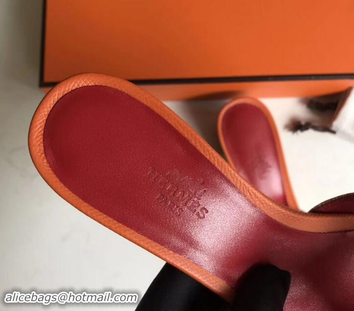 Stylish Hermes Heel 5cm Print Oasis Slipper Sandals H701040 Orange