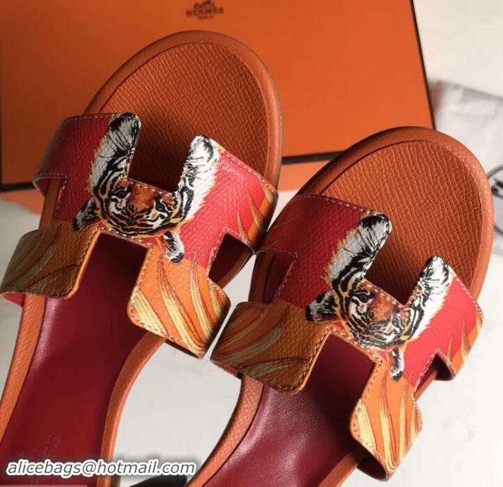 Stylish Hermes Heel 5cm Print Oasis Slipper Sandals H701040 Orange