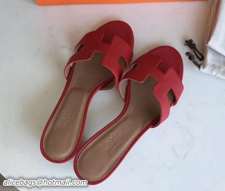 Good Quality Hermes Heel 5cm Print Oasis Slipper Sandals H701042  epsom Leather red/brown