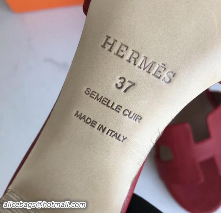 Good Quality Hermes Heel 5cm Print Oasis Slipper Sandals H701042  epsom Leather red/brown