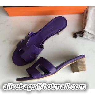 Good Product Hermes Heel 5cm Oasis Slipper Sandals in epsom Leather violet H701044