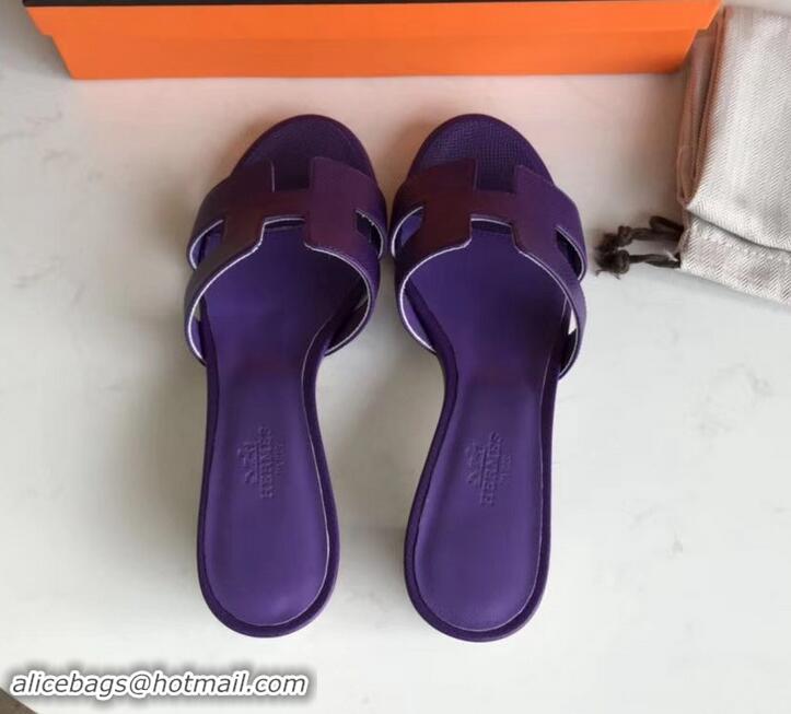 Good Product Hermes Heel 5cm Oasis Slipper Sandals in epsom Leather violet H701044