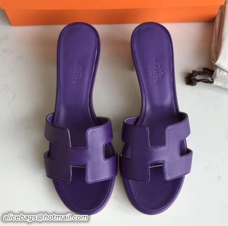 Good Product Hermes Heel 5cm Oasis Slipper Sandals in epsom Leather violet H701044