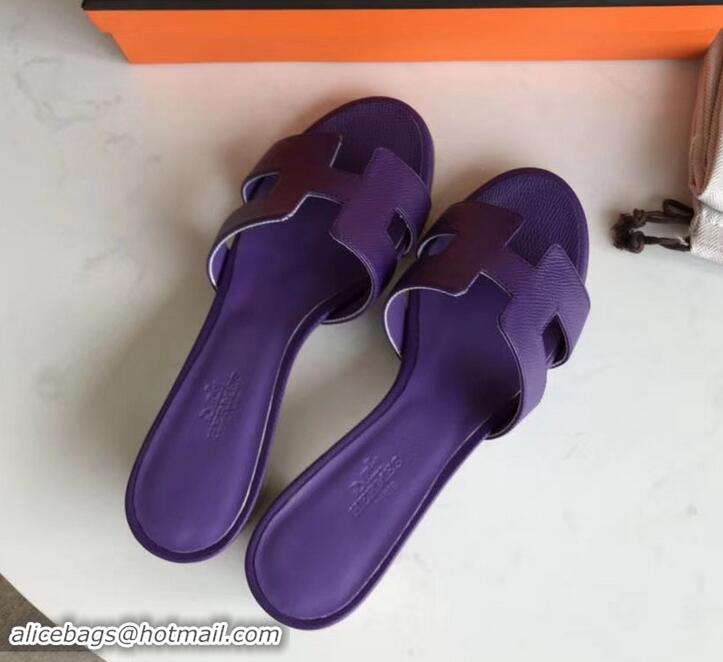 Good Product Hermes Heel 5cm Oasis Slipper Sandals in epsom Leather violet H701044