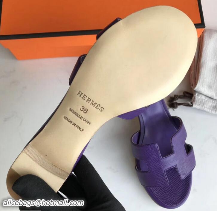 Good Product Hermes Heel 5cm Oasis Slipper Sandals in epsom Leather violet H701044