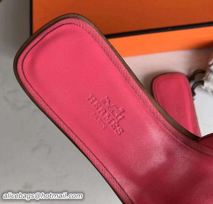 Best Product Hermes Oran Flat slippers in epsom leather peach pink with brown piping H701045