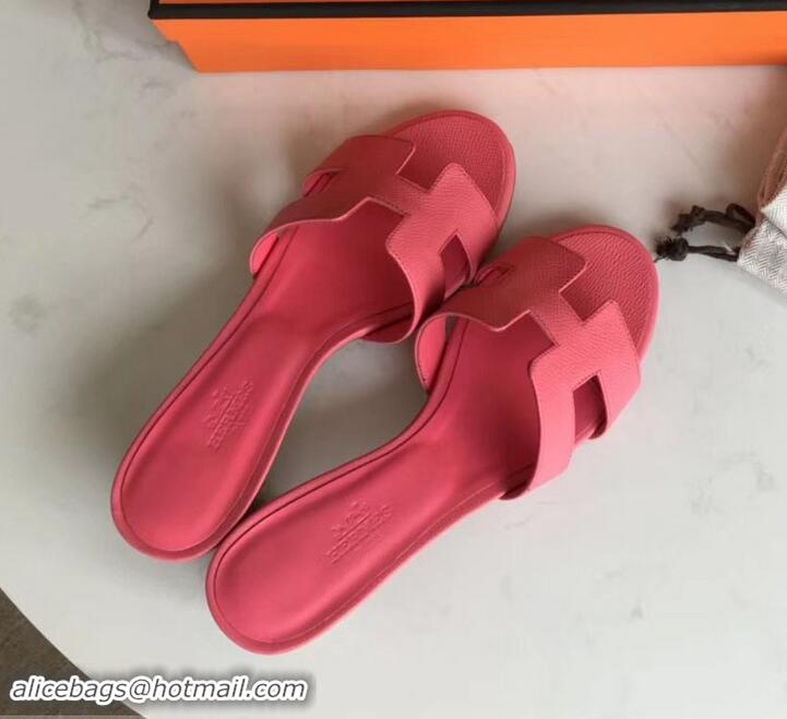 Fashion Luxury Hermes Heel 5cm Oasis Slipper Sandals in epsom Leather peach pink H701047