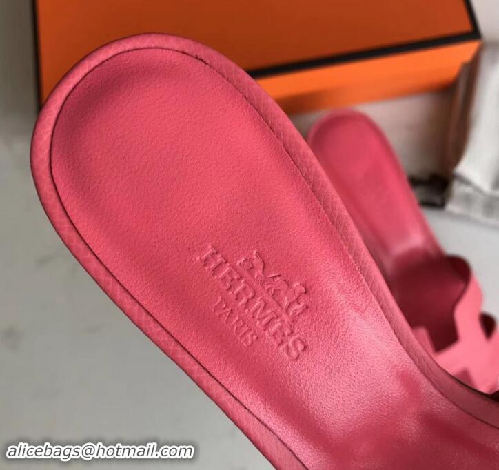 Fashion Luxury Hermes Heel 5cm Oasis Slipper Sandals in epsom Leather peach pink H701047