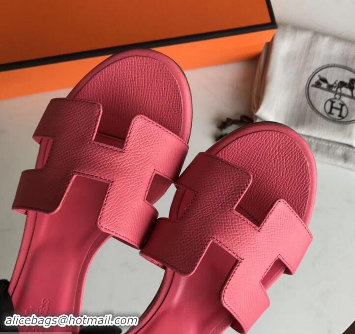 Fashion Luxury Hermes Heel 5cm Oasis Slipper Sandals in epsom Leather peach pink H701047