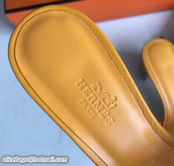 Stylish Hermes Heel 5cm Oasis Slipper Sandals in epsom Leather yellow H701050