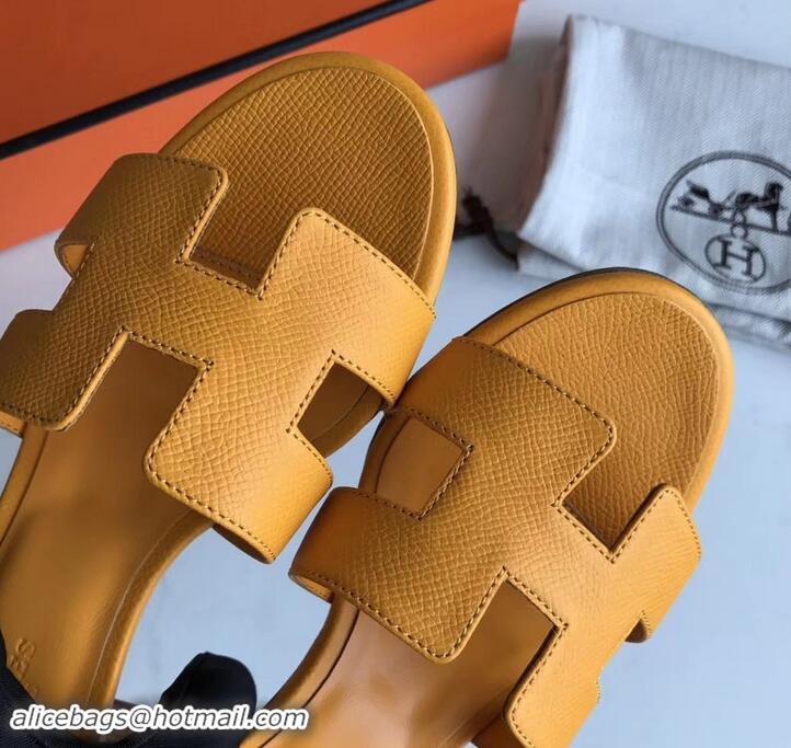 Stylish Hermes Heel 5cm Oasis Slipper Sandals in epsom Leather yellow H701050