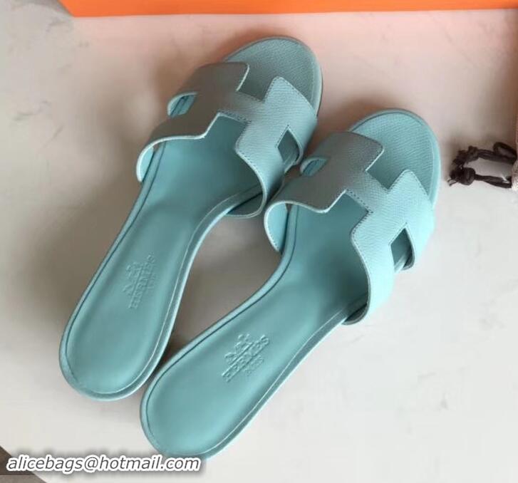 Hot Style Hermes Heel 5cm Oasis Slipper Sandals in epsom Leather light blue H701051