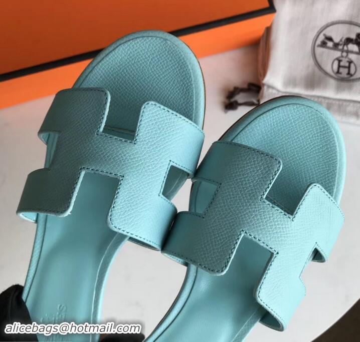 Hot Style Hermes Heel 5cm Oasis Slipper Sandals in epsom Leather light blue H701051