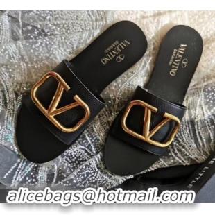 Fashion valentino vlogo calfskin slides H701055 black