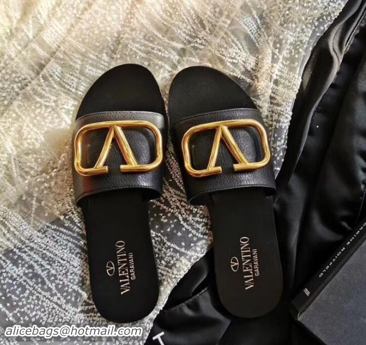 Fashion valentino vlogo calfskin slides H701055 black