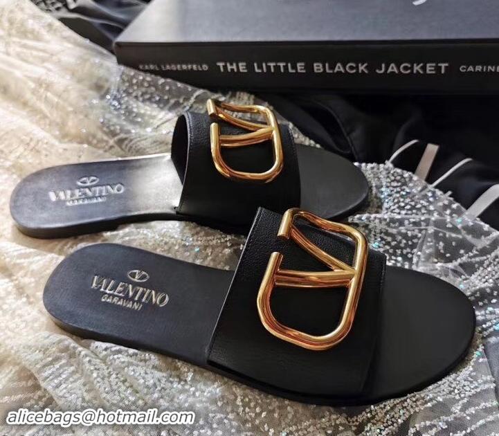 Fashion valentino vlogo calfskin slides H701055 black