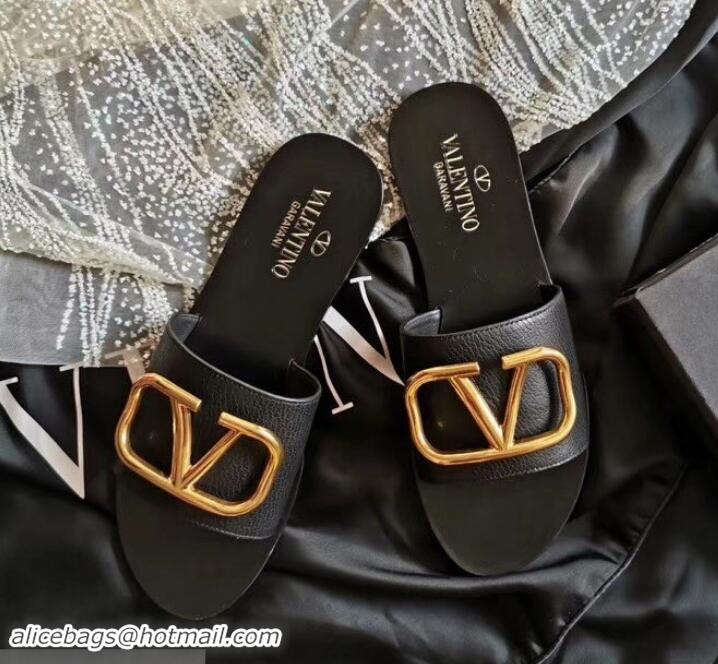 Fashion valentino vlogo calfskin slides H701055 black