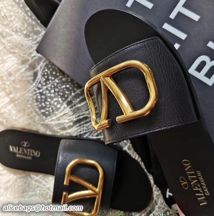 Fashion valentino vlogo calfskin slides H701055 black