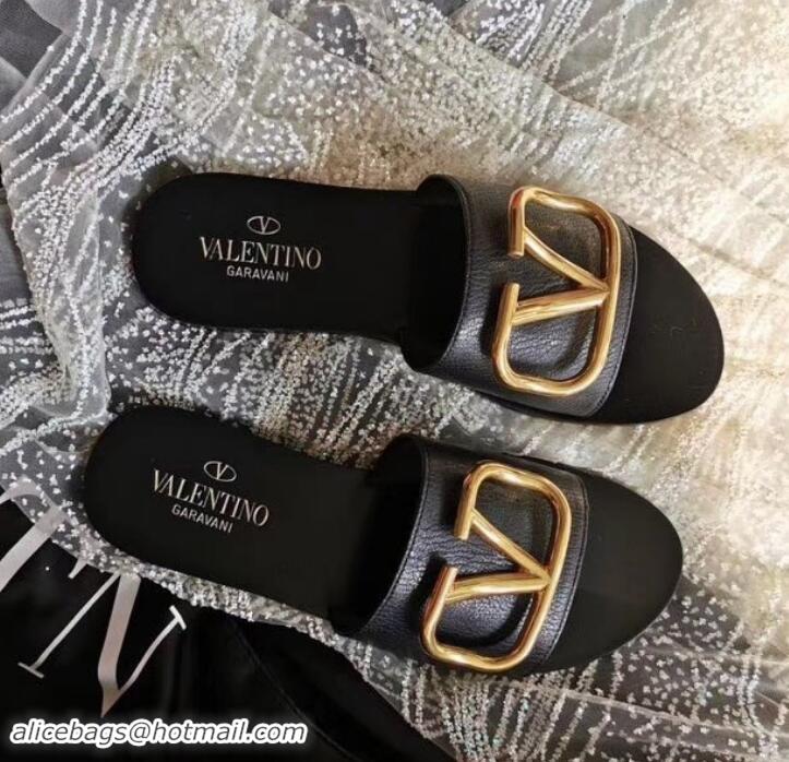 Fashion valentino vlogo calfskin slides H701055 black