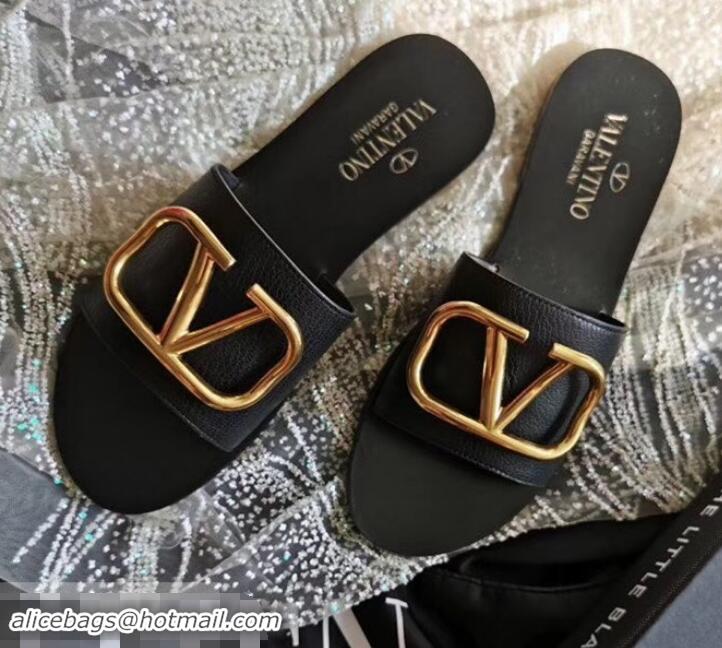 Fashion valentino vlogo calfskin slides H701055 black