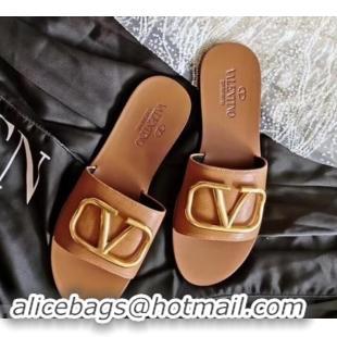 Classic valentino vlogo calfskin slides H701055 camel