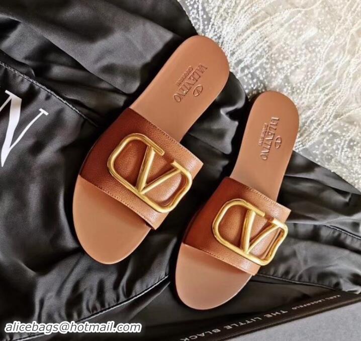 Classic valentino vlogo calfskin slides H701055 camel