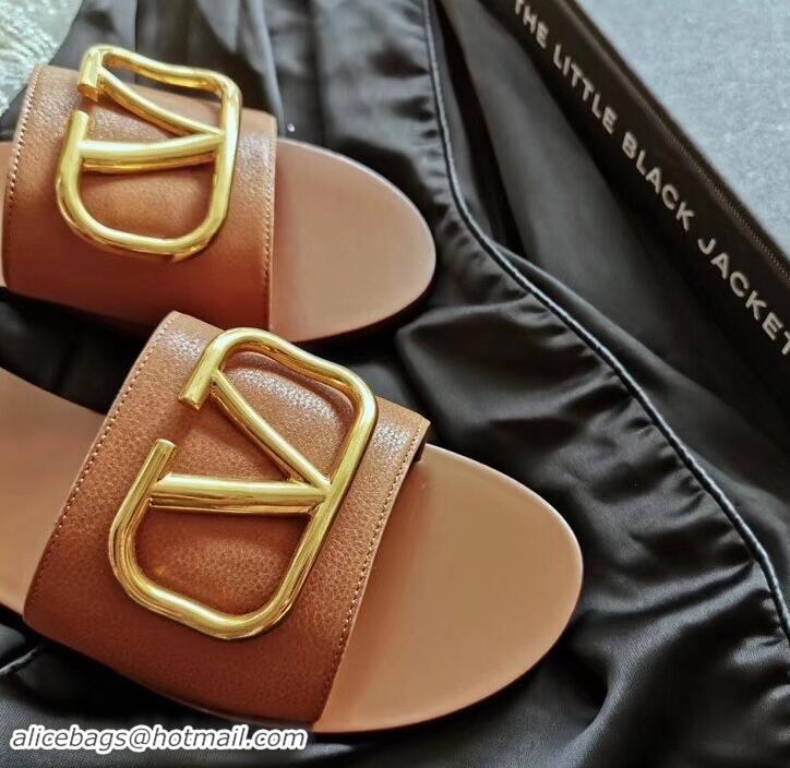 Classic valentino vlogo calfskin slides H701055 camel