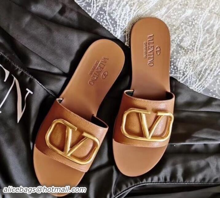 Classic valentino vlogo calfskin slides H701055 camel