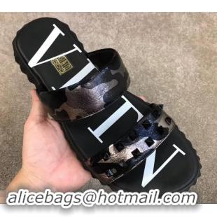 Discount Valentino VLTN Neoprene Men's Double Strap Sandals Camo Gun Color H701061