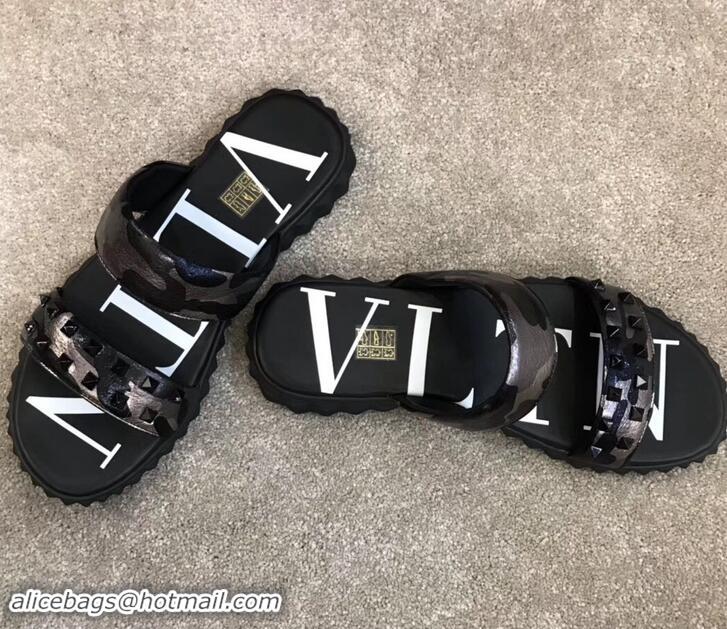 Discount Valentino VLTN Neoprene Men's Double Strap Sandals Camo Gun Color H701061