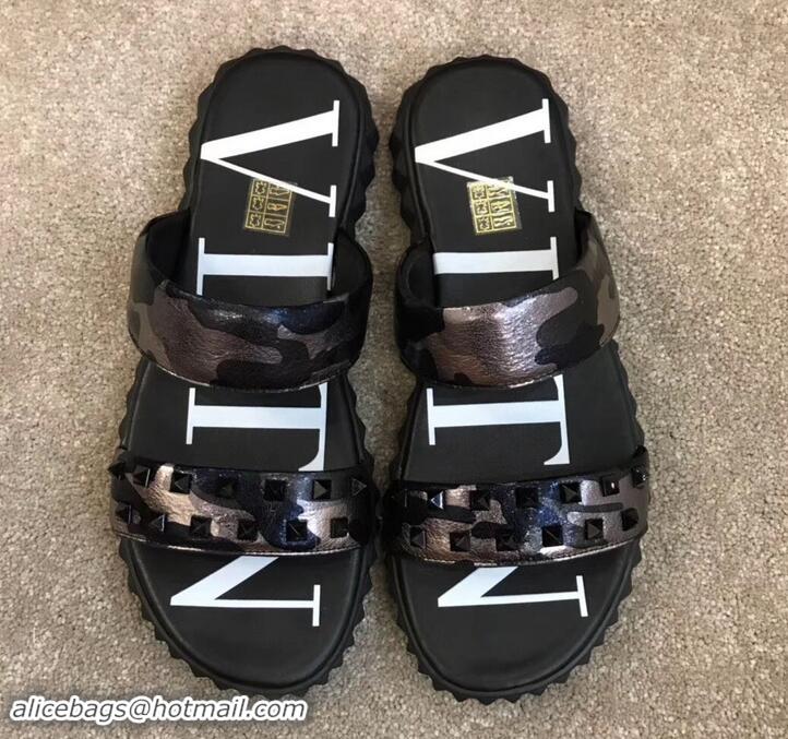 Discount Valentino VLTN Neoprene Men's Double Strap Sandals Camo Gun Color H701061