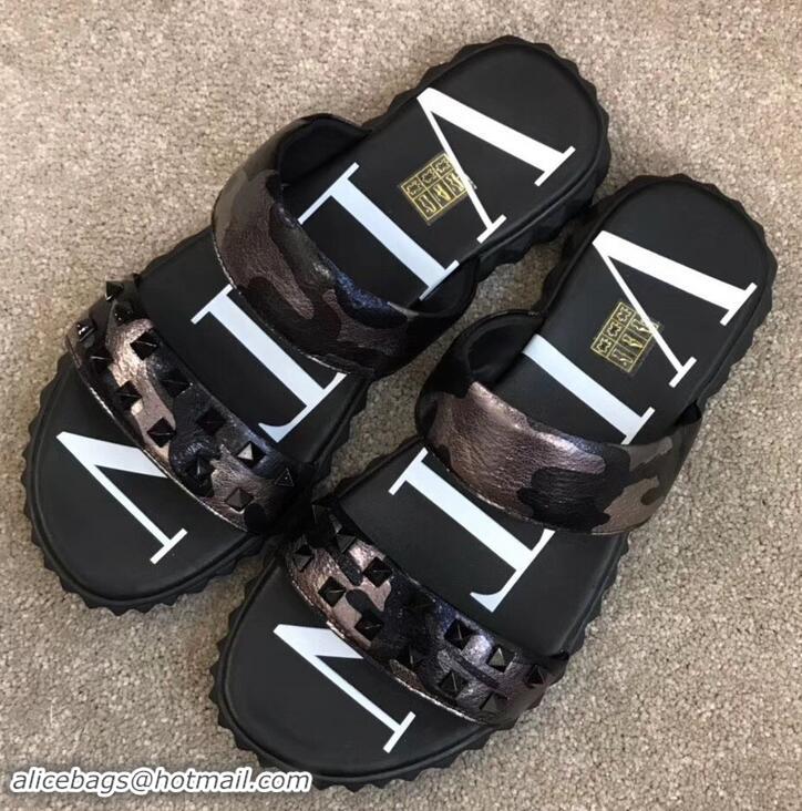 Discount Valentino VLTN Neoprene Men's Double Strap Sandals Camo Gun Color H701061