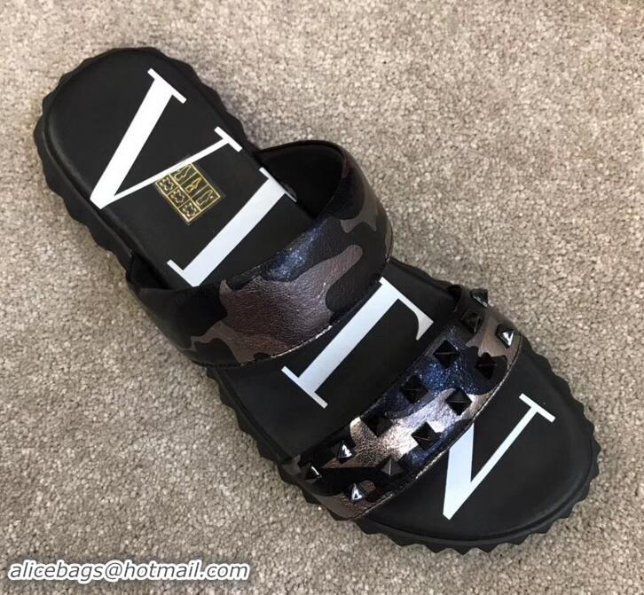 Discount Valentino VLTN Neoprene Men's Double Strap Sandals Camo Gun Color H701061