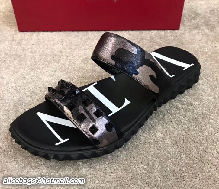 Discount Valentino VLTN Neoprene Men's Double Strap Sandals Camo Gun Color H701061