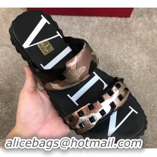 Sophisticated Valentino VLTN Neoprene Men's Double Strap Sandals Camo H701061 Pink Gold