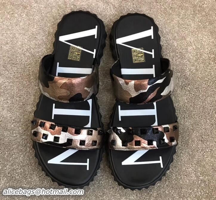 Sophisticated Valentino VLTN Neoprene Men's Double Strap Sandals Camo H701061 Pink Gold