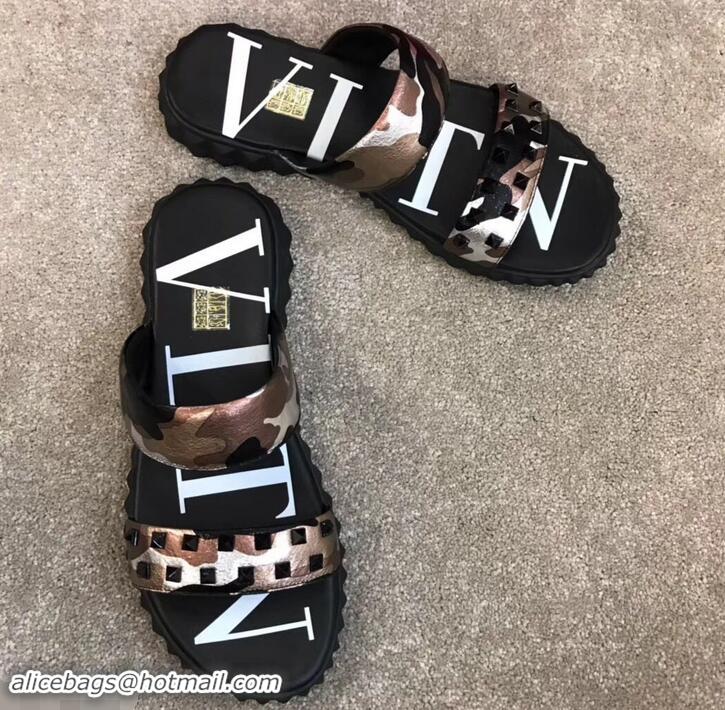 Sophisticated Valentino VLTN Neoprene Men's Double Strap Sandals Camo H701061 Pink Gold