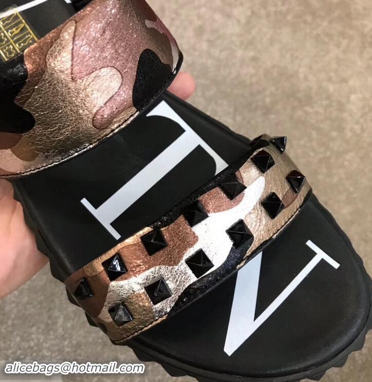 Sophisticated Valentino VLTN Neoprene Men's Double Strap Sandals Camo H701061 Pink Gold