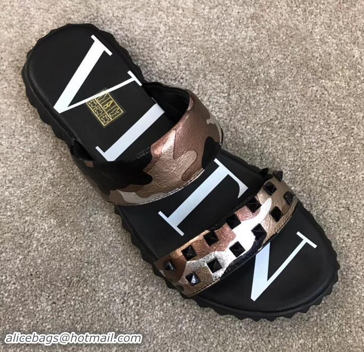 Sophisticated Valentino VLTN Neoprene Men's Double Strap Sandals Camo H701061 Pink Gold