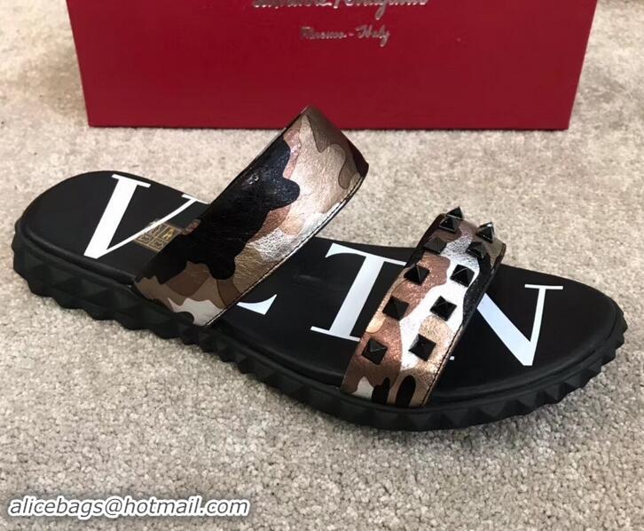 Sophisticated Valentino VLTN Neoprene Men's Double Strap Sandals Camo H701061 Pink Gold