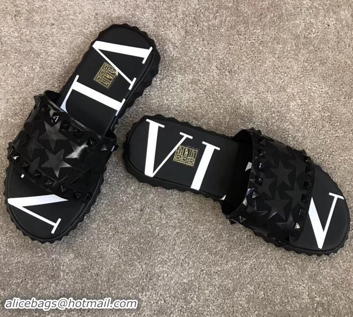 Fashion Valentino VLTN Neoprene Men's Double Strap Sandals H701061 Star Black