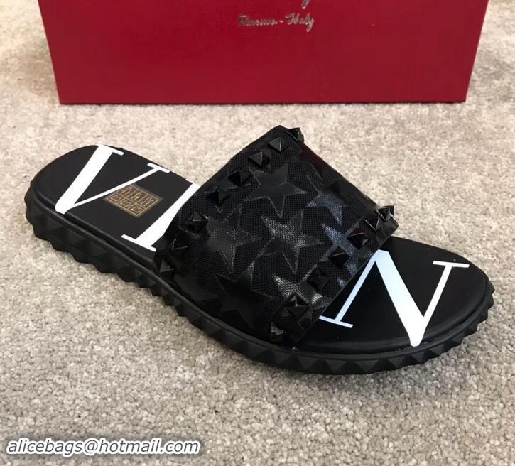 Fashion Valentino VLTN Neoprene Men's Double Strap Sandals H701061 Star Black