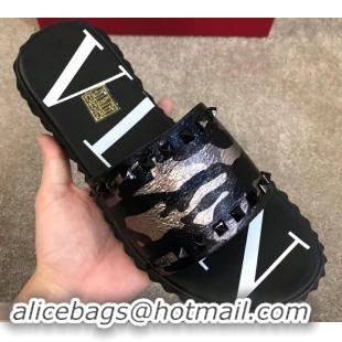 Top Design Valentino VLTN Neoprene Men's Sandals H701062 Camo Gun Color