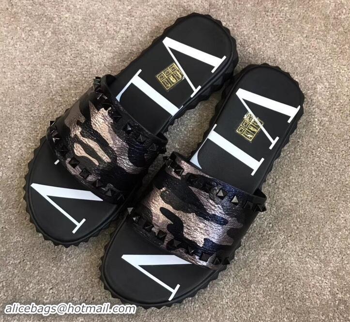 Top Design Valentino VLTN Neoprene Men's Sandals H701062 Camo Gun Color