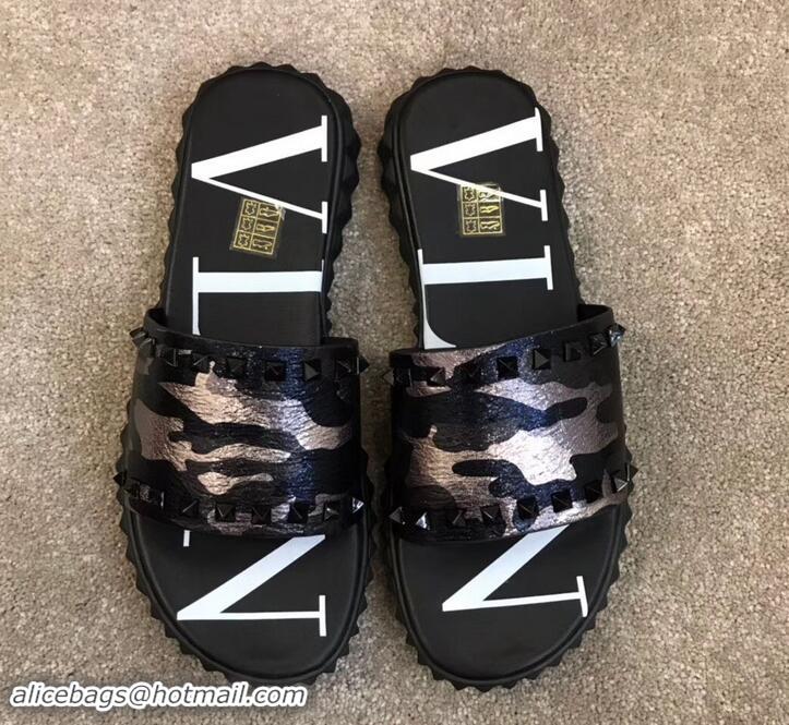 Top Design Valentino VLTN Neoprene Men's Sandals H701062 Camo Gun Color