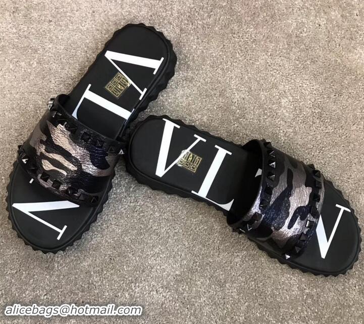 Top Design Valentino VLTN Neoprene Men's Sandals H701062 Camo Gun Color